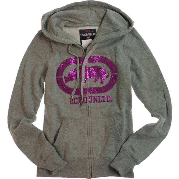 Sudadera con capucha Ecko Unltd. con cremallera frontal y diamantes de imitación para mujer gris extragrande