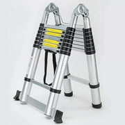 16.5FT Aluminum Telescoping Extension Ladder 330lbs Max Capacity Lightweight Portable Multi-Purpose Folding with Support Bar Anti-Slip EN131 Certificated