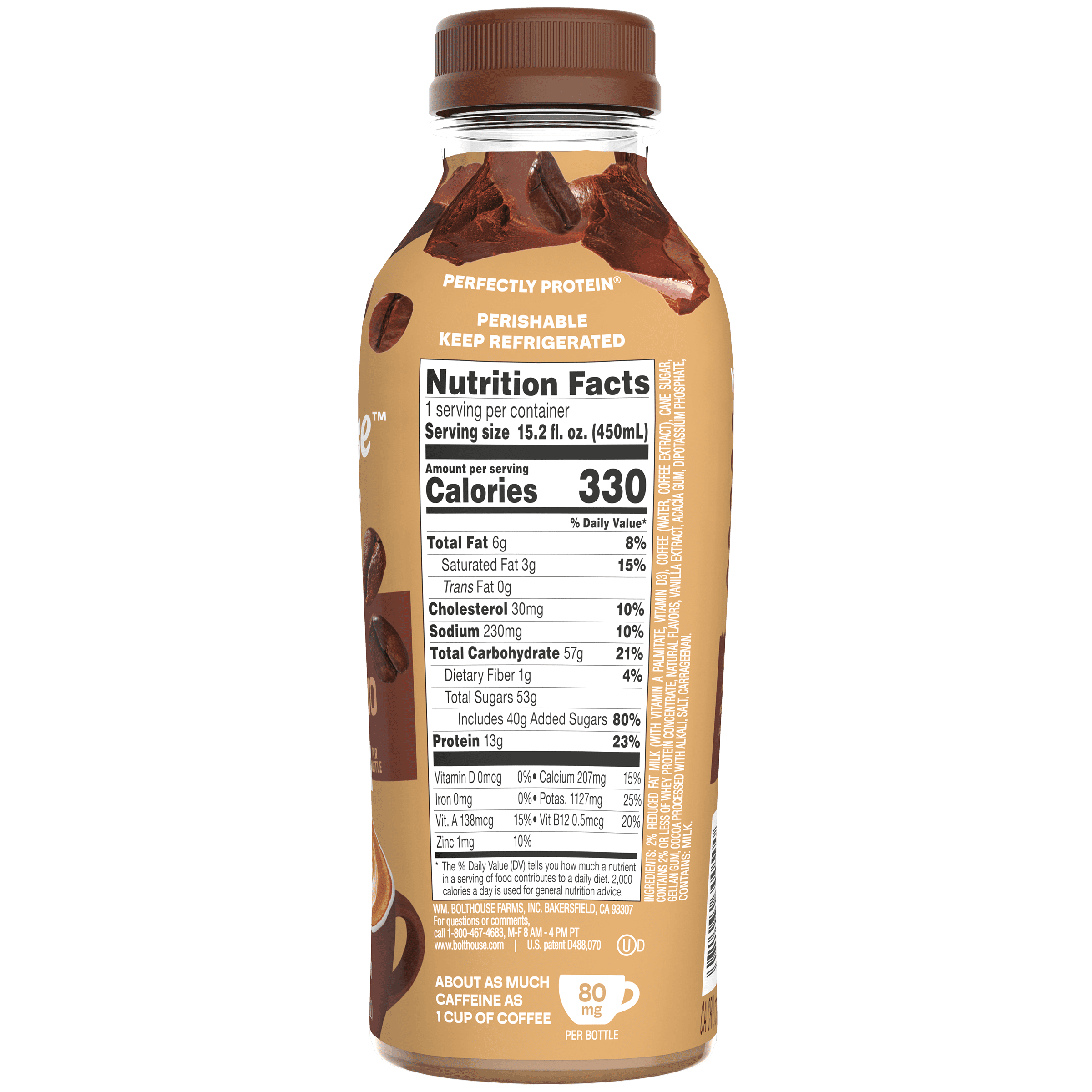 Bolthouse Farms Perfectly Protein Coffee, Mocha Cappuccino, 15.2 fl. oz. Bottle
