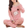 thumbnail image 2 of Lubelski Pyjama Décontracté pour Femmes à Imprimé d'Animaux de Dessin Animé, Haut à Col Rond, Pantalon Long, Ensemble de Nuit, 2 of 4