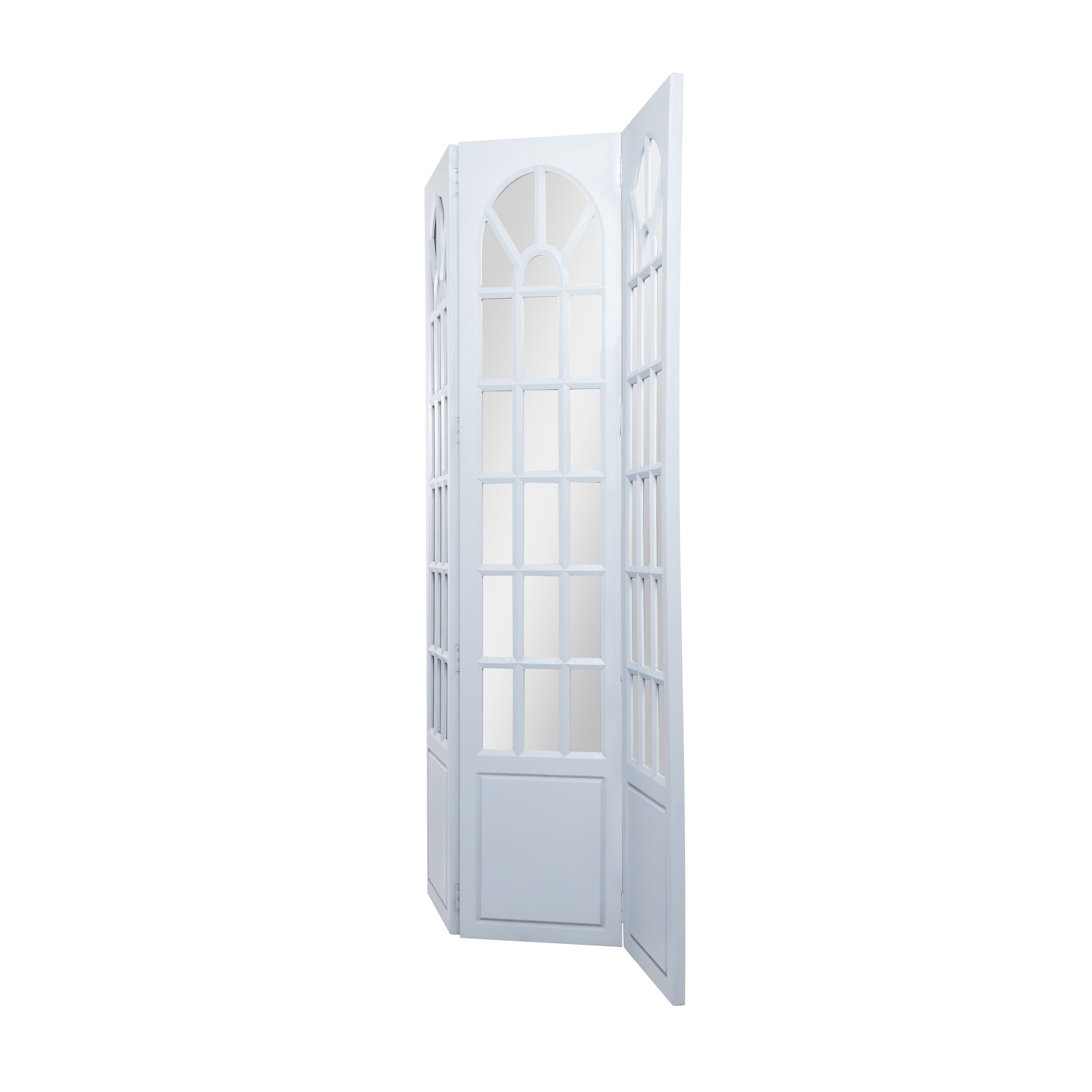 DecMode 44" x 72" Blue Wood Hinged Foldable Partition 3 Panel Room Divider Screen with Window Pane Style Mirror, 1-Piece