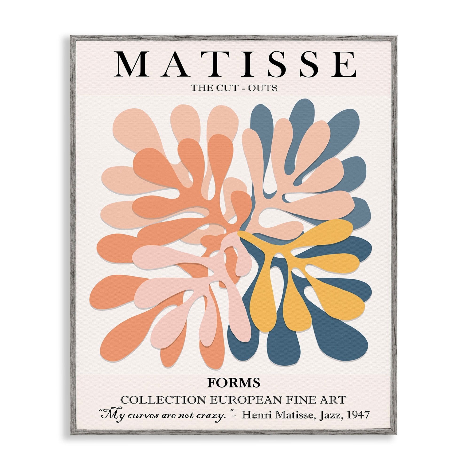 Stupell Industries Classical Matisse Painting Cut Out Forms Traditional Abstract Graphic Art Gray Framed Art Print Wall Art, 16x20, by Ros Ruseva