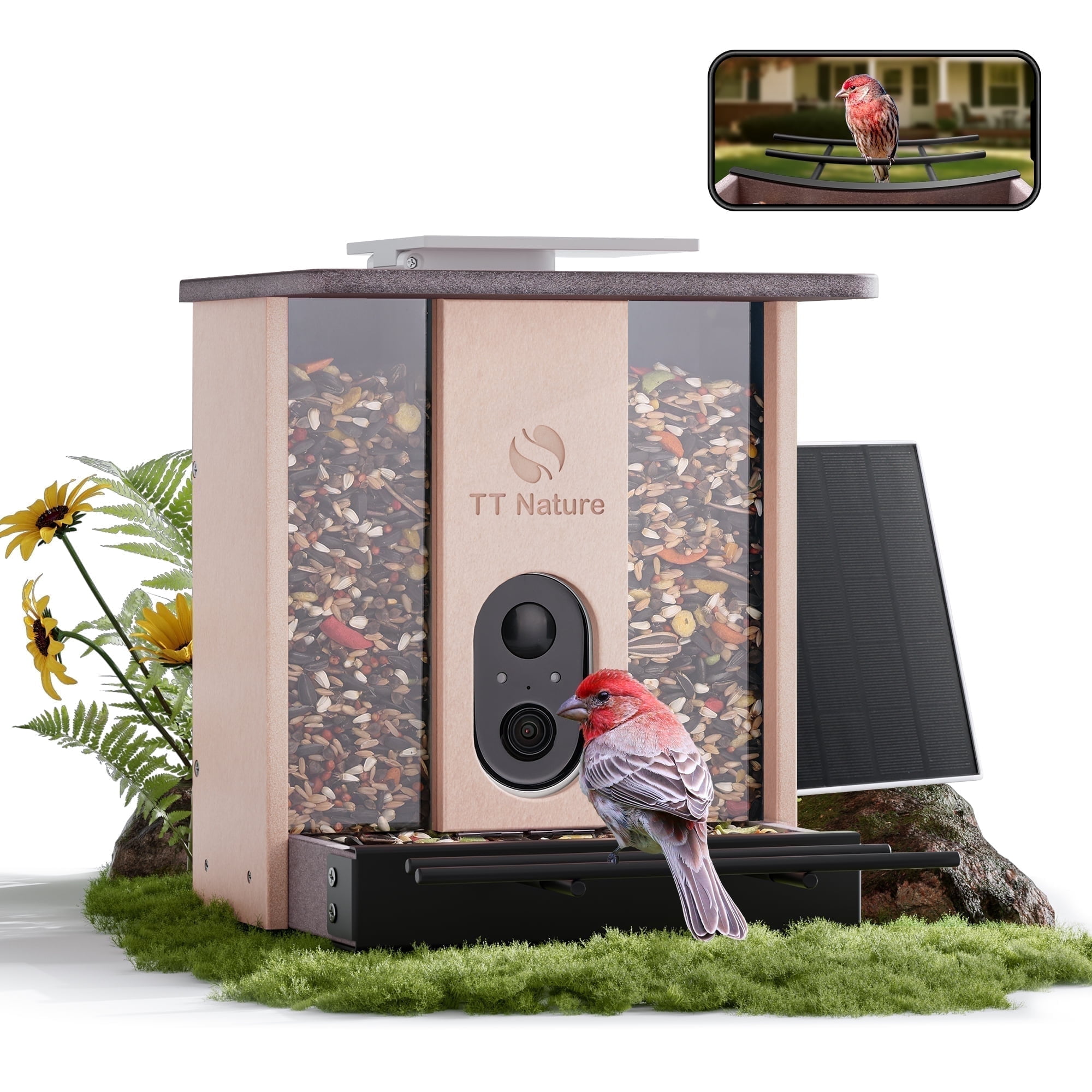 Birdbuddy ソーラールーフ付スマートバードフィーダー Bird Buddy Pro Solar Smart Bird Feeder, Camera, AI Bird ID