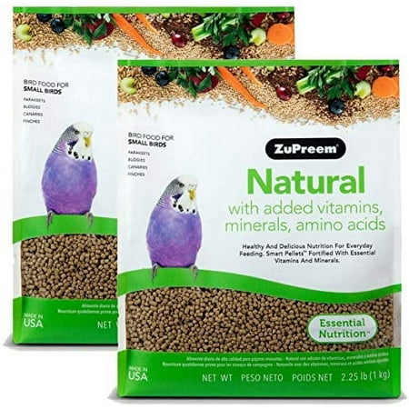 ZuPreem Natural Bird Food for Small Birds, 2.25 lb Bag (2-Pack) - Made in The USA, Essential Vitamins, Minerals, Amino Acids for Parakeets, Budgies, Parrotlets