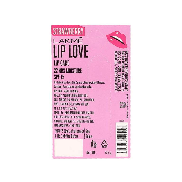 Lakme Lip Love Chapstick Strawberry SPF 15, 4.5g - Walmart.com