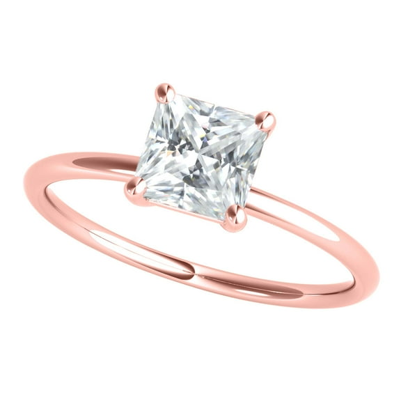 1.25 Carat Solitaire Princess Cut Moissanite Engagement Rings For Womens In 10K Solid Rose Gold In Ring Size 5