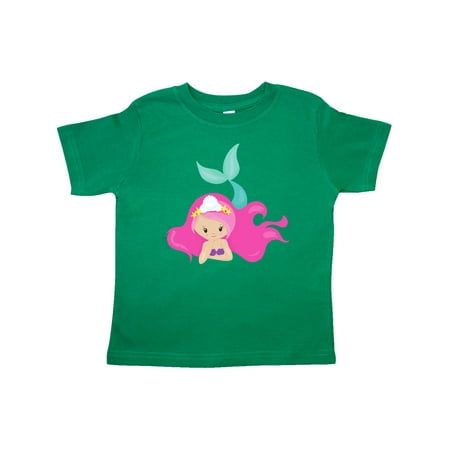 

Inktastic Cute Mermaid Pink Hair Green Tail Gift Toddler Toddler Girl T-Shirt