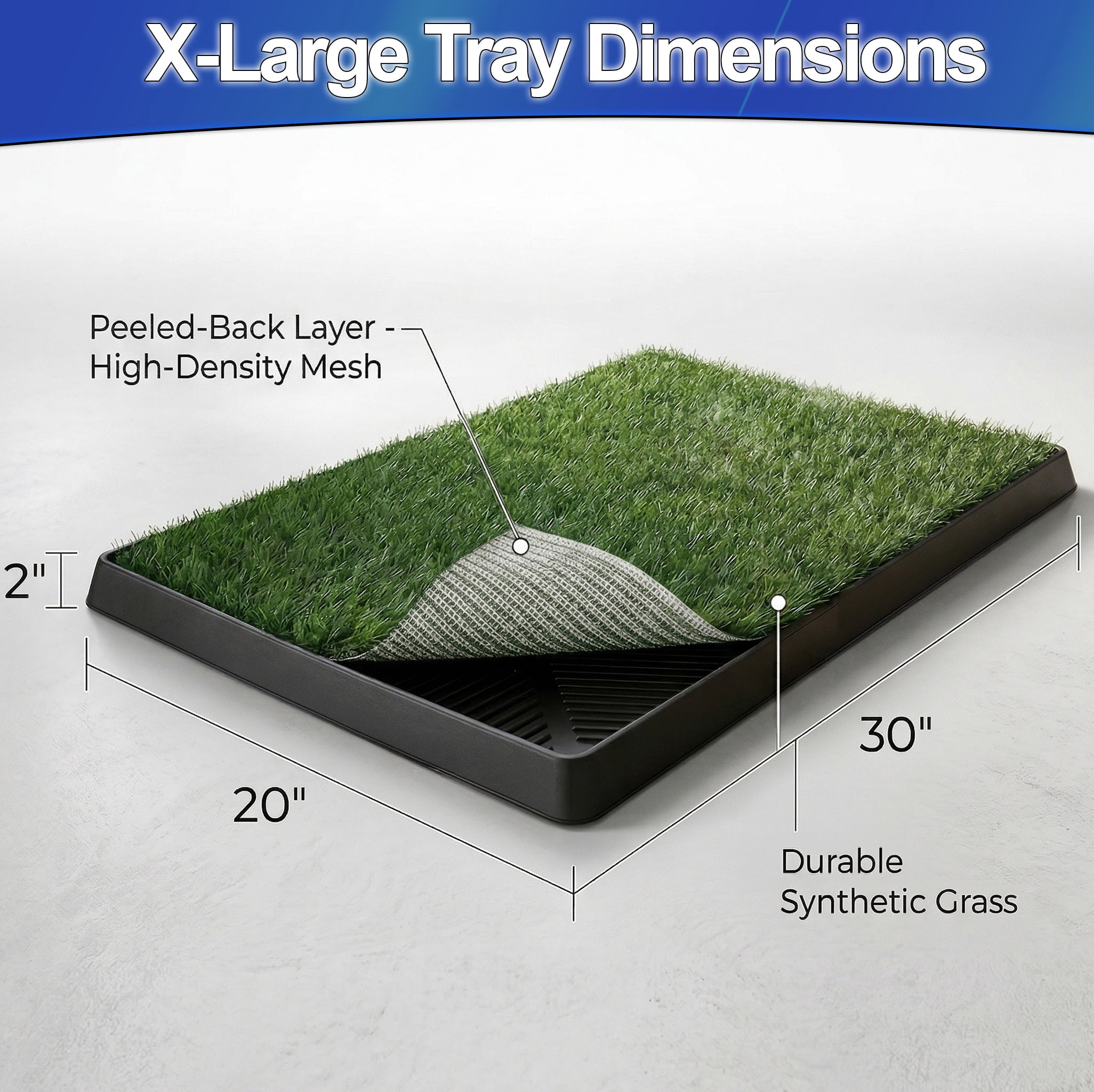 Dog Grass Potty Patch - XL 30x20, 3-Layer Pee Pad Artificial Turf for Indoor/Outdoor