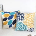 thumbnail image 3 of Juego de 4 fundas de cojín decorativas de lino amarillo y azul de 18 x 18 pulgadas con diseño floral y hojas, fundas de almohada cuadradas., 3 of 5