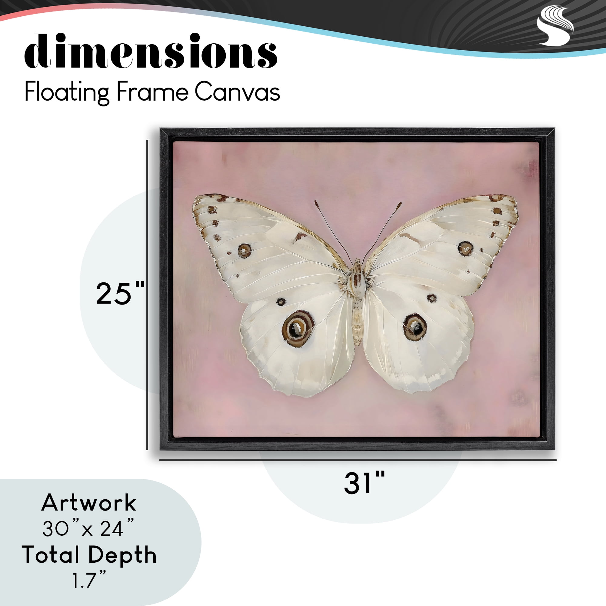 Stupell Industries Gossamer Butterfly on Blush Background Black Framed Floater Canvas Wall Art, design by Arlington Prints