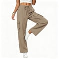 thumbnail image 5 of Livrdious Wide Leg Linen Cargo Pants for Women Drawstring High Waisted Baggy Palazzo Summer Beach Lounge Trousers with Pockets, 29'' Inseam, 5 of 7