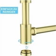 thumbnail image 4 of Sifón de diseño universal sifón de diseño para lavabo y baño desagüe de lavabo botella sifón 1/4 x 32mm redondo dorado cepillado, 4 of 5