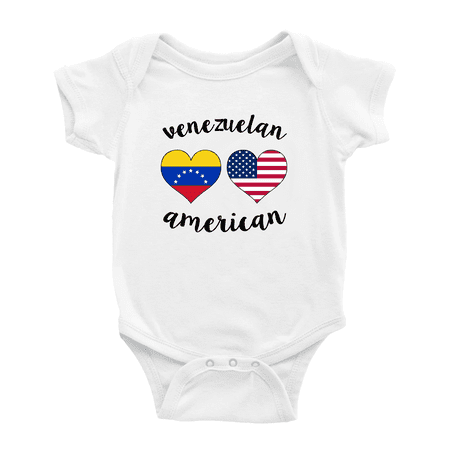 

Venezuelan American Flag Two Hearts Cute Baby Bodysuit Newborn Clothes Outfits (White 0-3 Months)