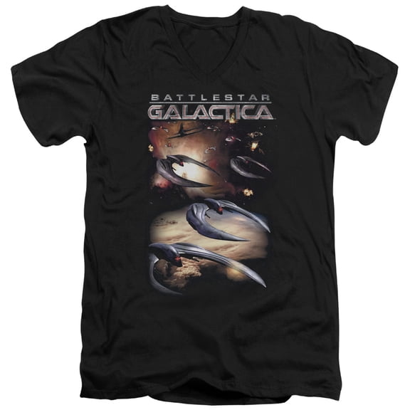 Battlestar Galactica (New) - When Cylons Attack - Slim Fit V Neck Shirt - Large