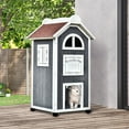Pawhut Solid Wood Cat Condos, Water Proof, Grey and White, 43" H