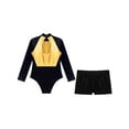 thumbnail image 2 of iiniim Gymnastics Leotards for Girls Dance Long Sleeve Unitards Sparkly Bodysuit with Shorts Outfits Gold&Black 16, 2 of 7