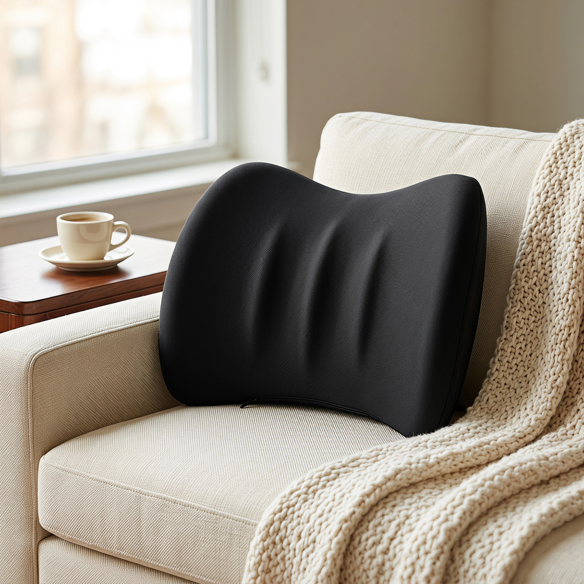 Unique Bargains Lumbar Support Pillow Memory Foam Back Support Black 16.5" x 3.9" x 12.2"
