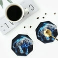 thumbnail image 4 of Yiaed Futuristic Blue Light White Tiger Print Leather Coasters for Drinks - Cup Coasters Coffee Table Kitchen Table Bar, Home & Office Gifts Handmade Drink Coasters-Octagon, 4 of 6
