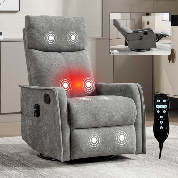 ä¸è½½æ¬¡æ°: 40 Heat Massage Manual Recliner Chair with Rocker and Swivel in Fabric for Living Room, Light Grey