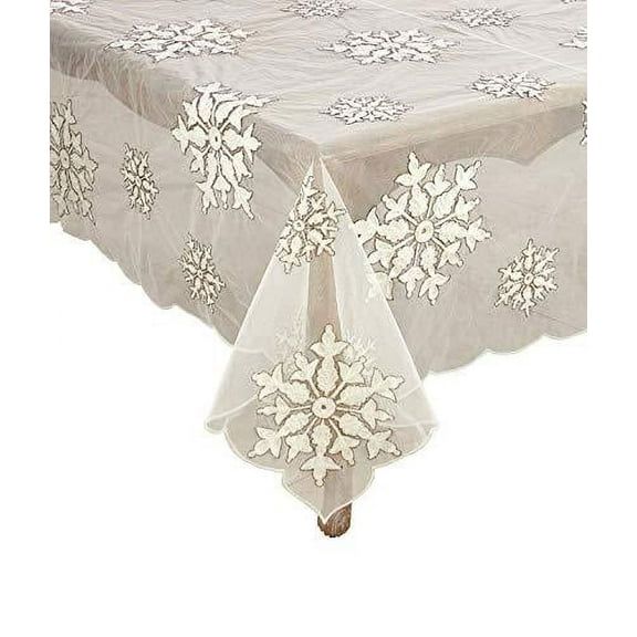 Fennco Styles Du Froid Collection White Christmas Embroidery Beaded Snowflake – White Table Linens for Christmas Dinner, Family Gathering, Special Events and Home Décor