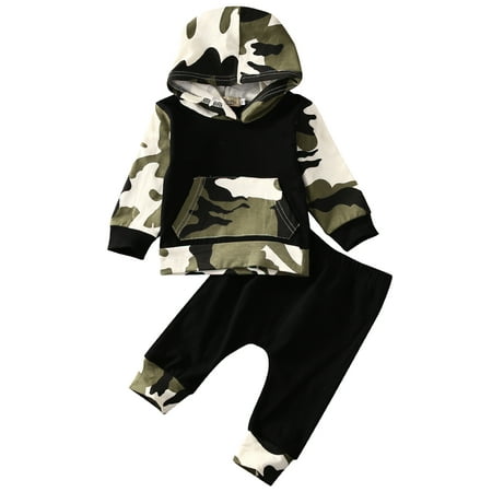 

Frobukio Baby Boys Camouflage Hooded Shirt Long Pants Outfits 0-3 Years