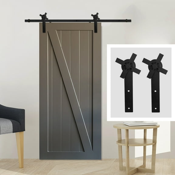 CCJH 6.6FT Sliding Barn Door Hardware Kit, Frosted Black Steel "Barn Door Hardware Kit" 10 Pieces