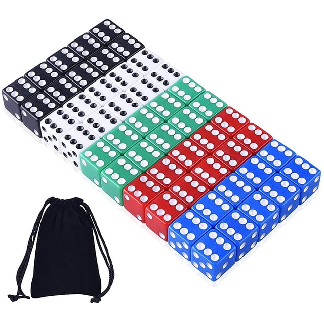 GFDYREE 50 Pieces Game Dice Set 5 Colors Square Corner Dice with a Free Storage Bag
