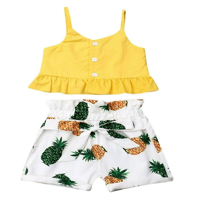 Ensemble T-Shirt et Short à Bretelles Boutonnées pour Bébé Fille Été