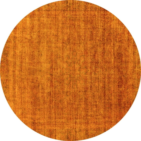 Ahgly Company Machine Washable Indoor Round Abstract Yellow Modern Area Rugs, 7' Round