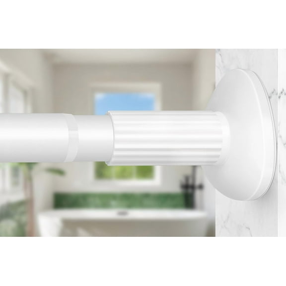 Tension Curtain Rod 51-86 Inch, Curtain Rod No Drilling for Window or Bathroom Closet, Outdoor Curtain Rods for Patio Tension Rod, Easy to Install, Never Rust, Rod Diameter 1.26 Inches - White