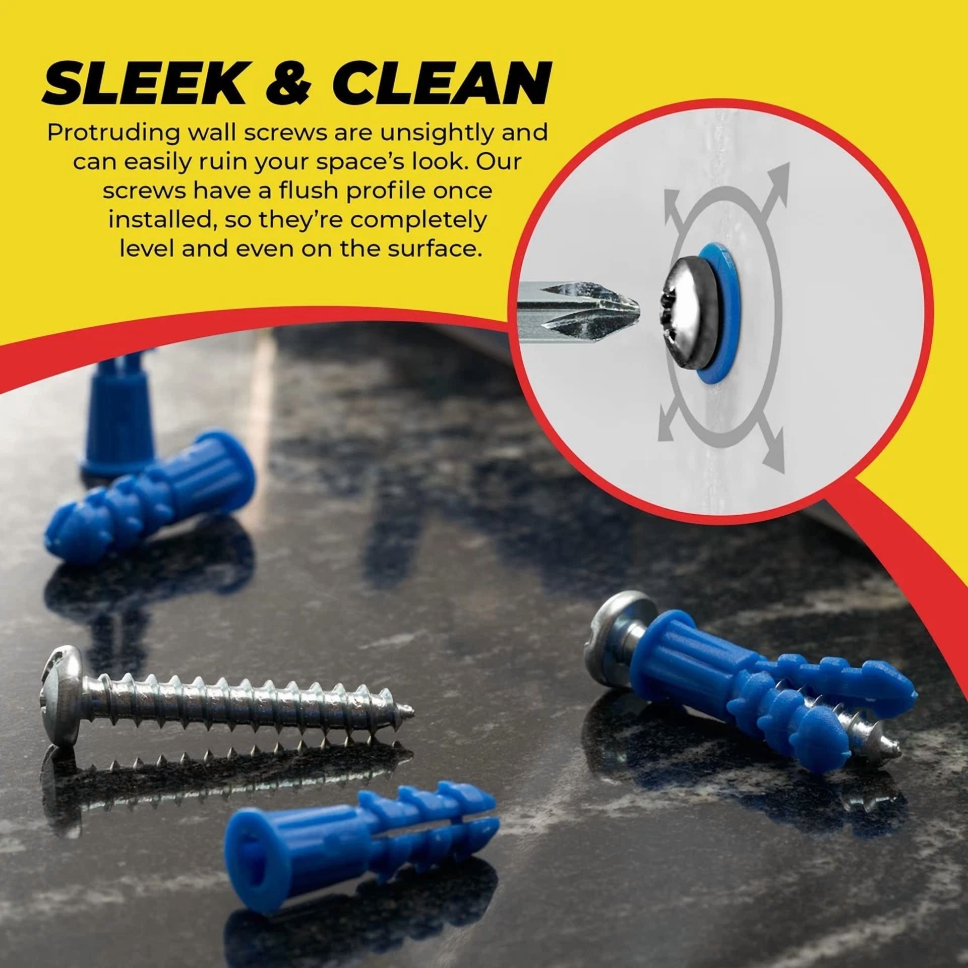 CIRCLE- Ribbed Plastic Drywall Anchor Kit With Screws And Masonry Drill Bit, 10-12 X 1"