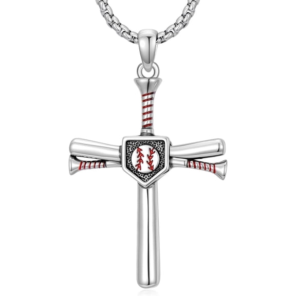 SOULMEET Baseball Cross Necklace 925 Sterling Silver Baseball Pendant Sport Jewelry Gifts, w/Stainless Steel Chain 22” 2”
