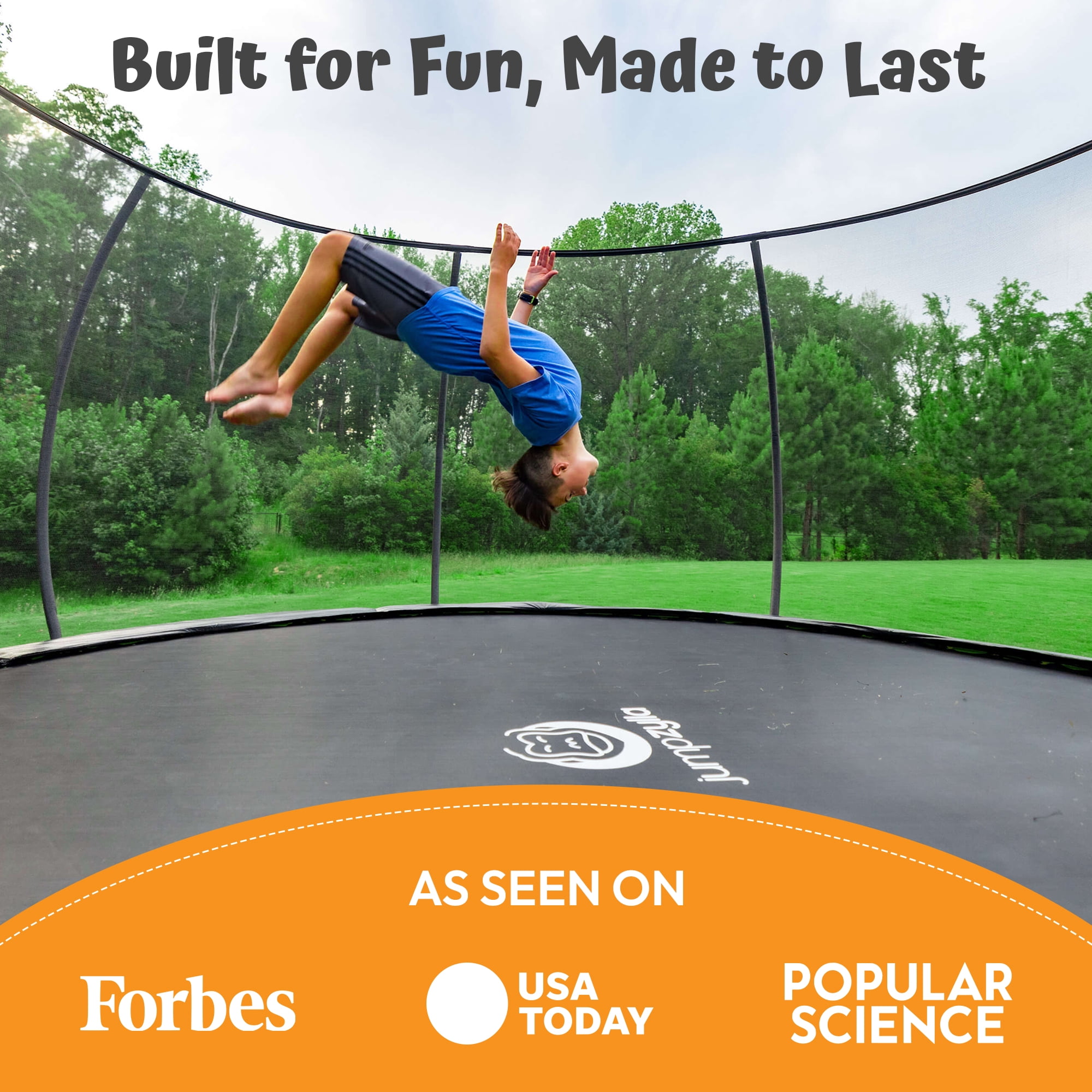 JUMPZYLLA Trampoline Outdoor with Enclosure and Ladder, ASTM, 12 ft, Gray