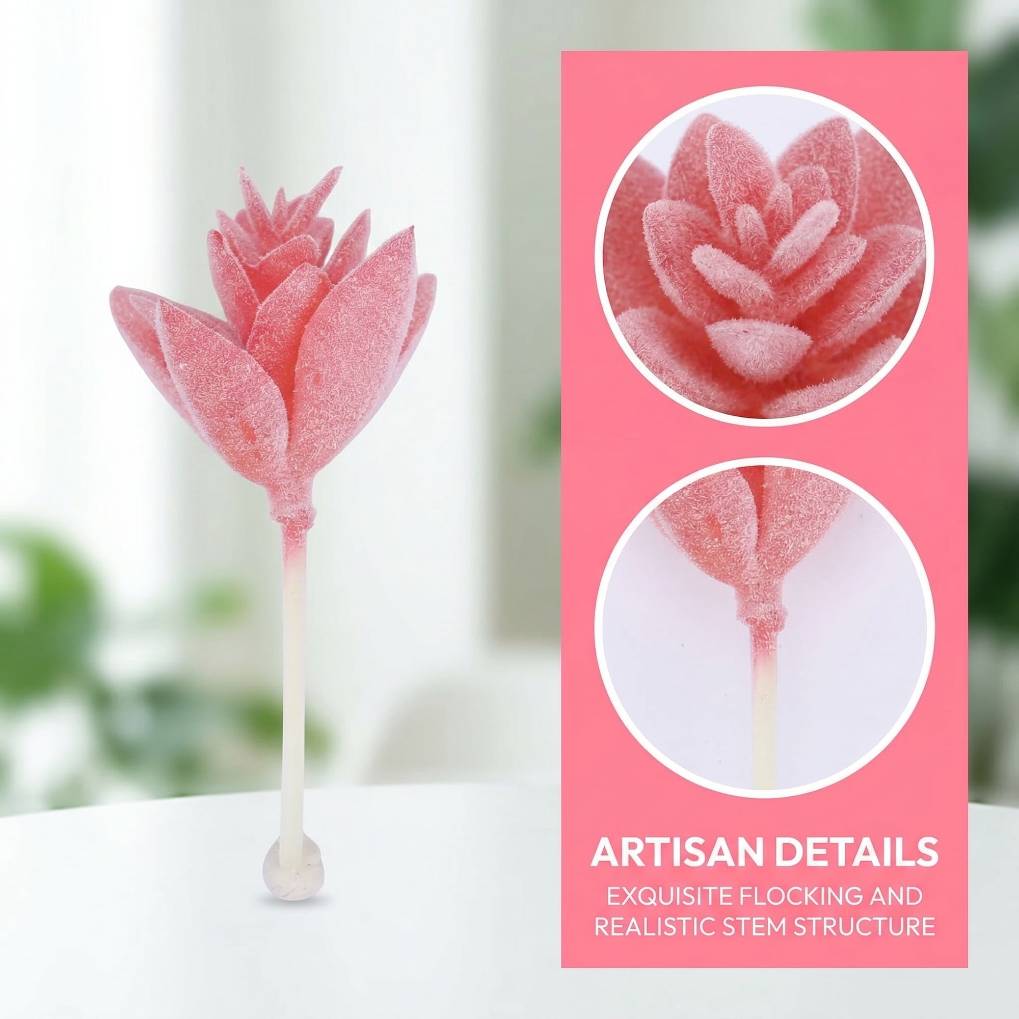 Unique Bargains 10Pcs Flocked Artificial Succulents 3.5" Lotus Deep Pink Lotus Pink