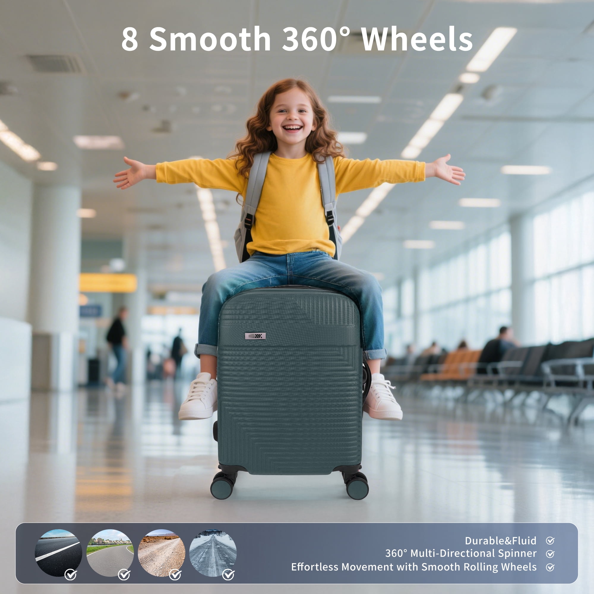 20 inch Carry on Luggage for Airplane, Hardside Expandable Suitcase with Spinner Wheels, Lightweight Rolling Luggage, Dark Green - WD588