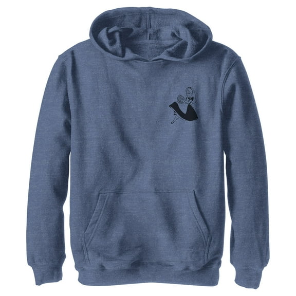 Boy's Alice in Wonderland Pocket Sketch Alice  Pull Over Hoodie Navy Blue Heather Small