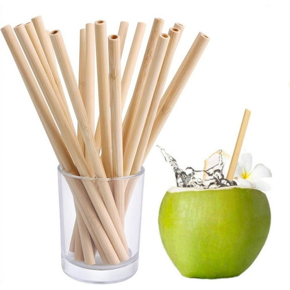 20Pack Natural Wooden Straws,7.8In Handmade Bamboo Straws,Reusable Milk Tea Straws,Non-Disposable Straws,Straight Drinking Straws,for Hot and Cold Drink,Holiday Party Supplies