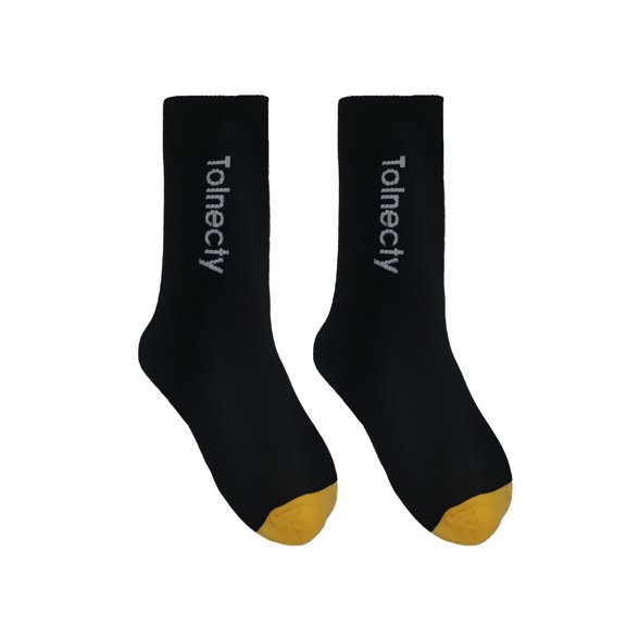 Tolnecty Adult Crew Socks Black with Yellow Toe and Letter Print One Size Fits Most Casual Daily Socks