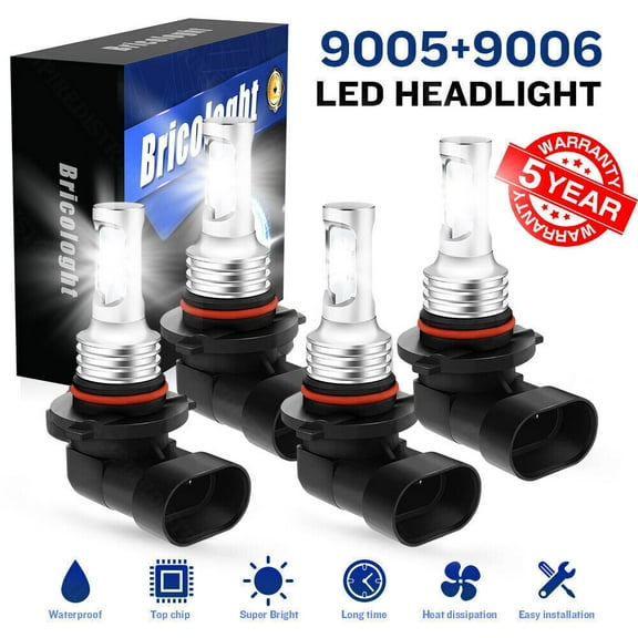 9006 9005 LED Headlight KIT Combo Bulbs 10000K High Low Beam Super Bright White