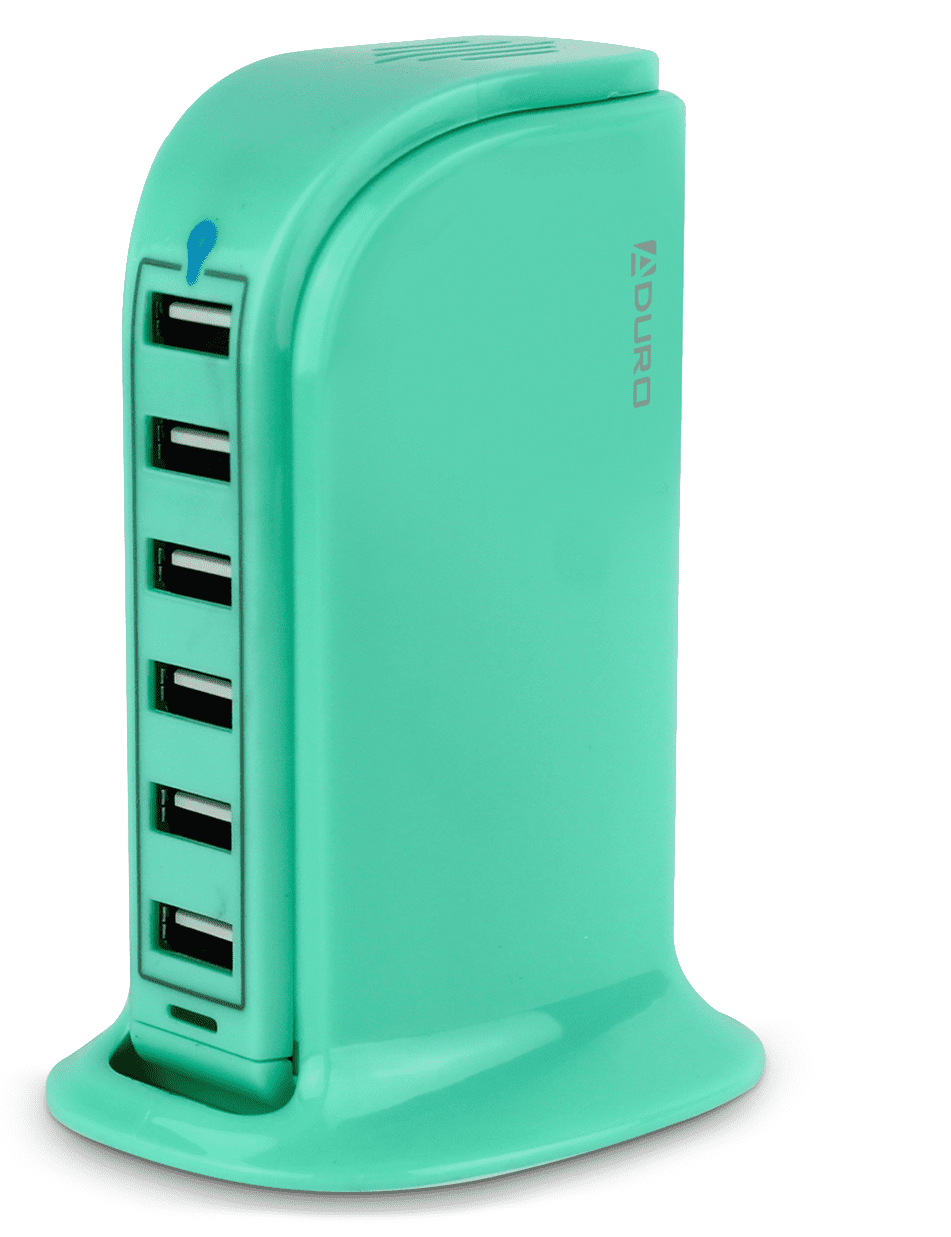 Aduro 40W 6-Port USB Desktop Charging Station Hub Wall Charger for iPhone iPad Tablets Smartphones with Smart Flow Turquoise
