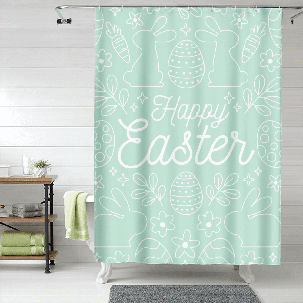 Easter Shower Curtains Cartoon Rabbit Egg Printed Decoration Curtains