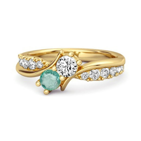 0.10 Ct Round Cut Emerald Two Stone Swirl 925 Sterling Silver Gold Vermeil Women Valentines Day Gifts Ring