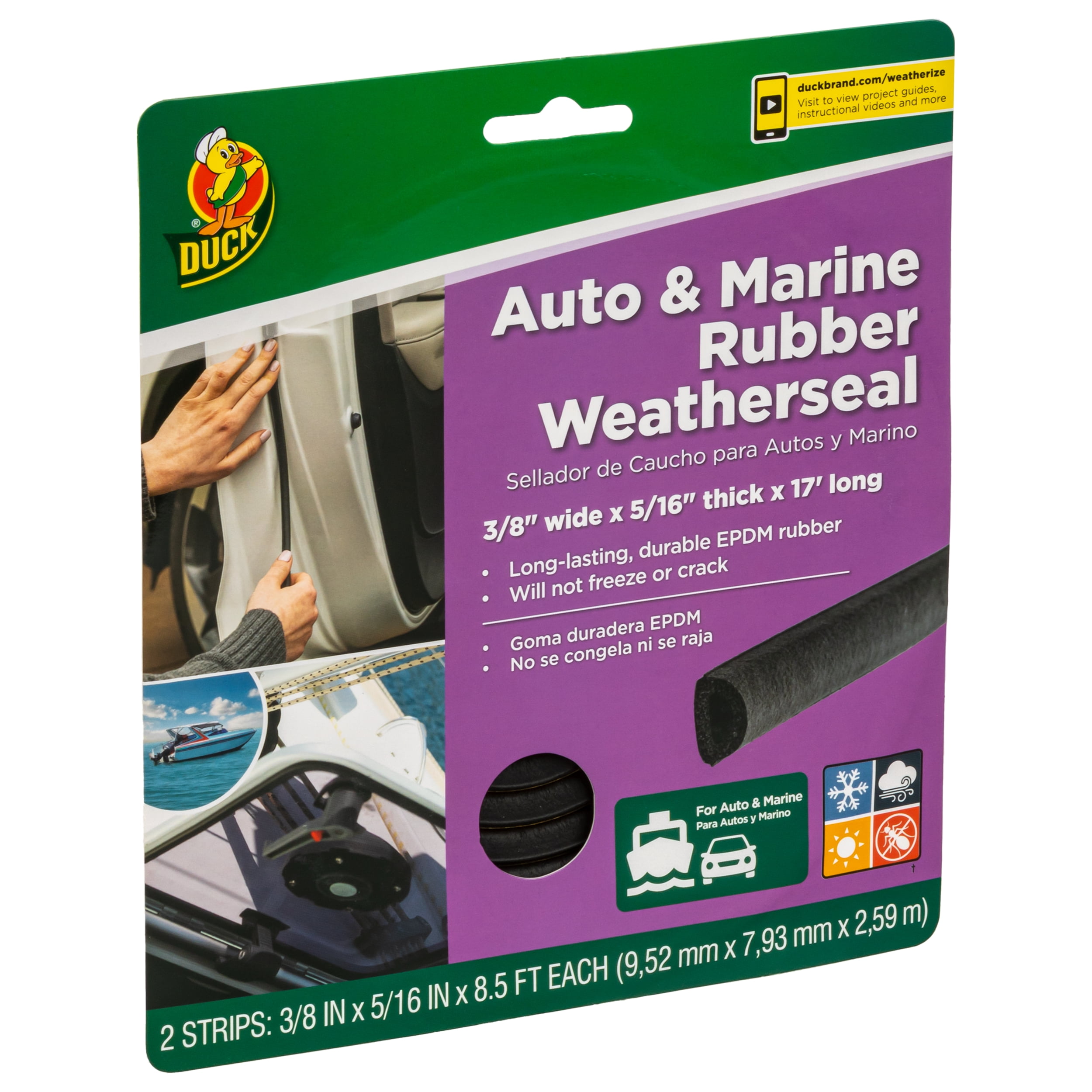 Duck Brand Auto & Marine Black Rubber Weatherstrip Seal, 0.31 in. x 0.38 in. x 17 ft.