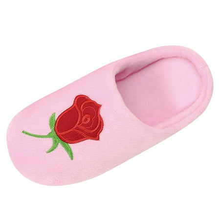 

MRULIC slippers for women Women Men Unsexy Warm Flower Slipper Indoors Anti-slip Winter House Shoes house slippers for women Pink + US:6-6.5