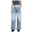 thumbnail image 2 of Mepaouo Womens Baggy Wide Leg Jeans Boyfriend Drawstring High Waisted Pull on Denim Pants(Blue,M), 2 of 4
