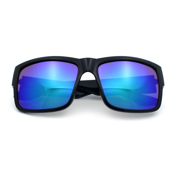 Mens Kush Graffiti Logo Thick Arm Rectangle Horn Rim Plastic Sunglasses Black Gold - Teal Mirror