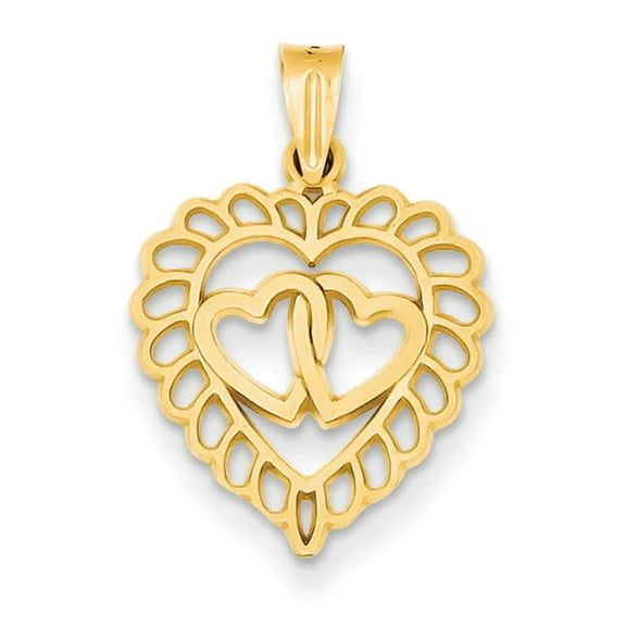 14K Polished Double Heart Pendant C294
