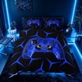 thumbnail image 2 of meiyoeat Neon Blue Flame Game Controller Duvet Cover Set for Kids Boys, Blue Geometric Gaming Bedding Full, Gamepad Reversible 3-Piece, 1 Duvet Cover and 2 Pillowcases, 2 of 7