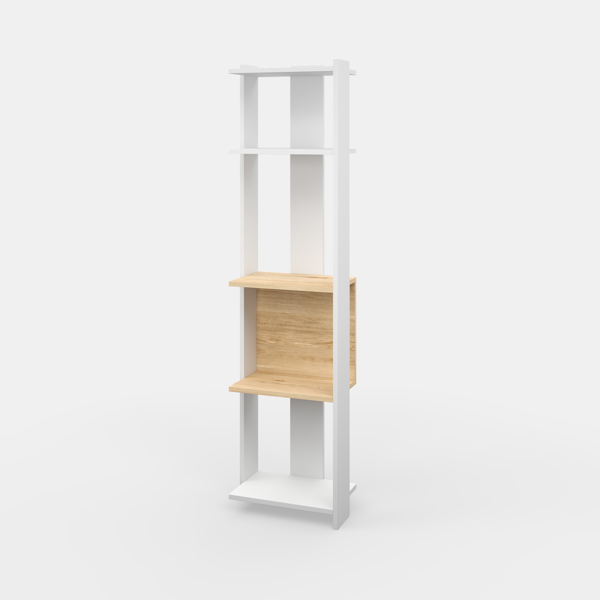 Ada Home Decor Abis 4 Tier Open Shelf Narrow Modern Bookcase, Oak/White