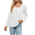 thumbnail image 1 of Timegard Hauts à Manches Longues pour Femmes Col Carré Froncé T-Shirts Confortables Automne Décontracté Ample Blouse, 1 of 4